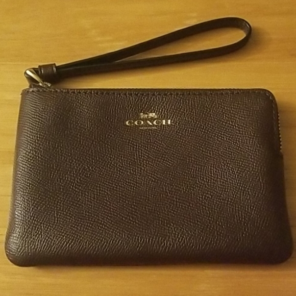 Coach Handbags - Coach Oxblood & Gold Corner Zip Wristlet NWT